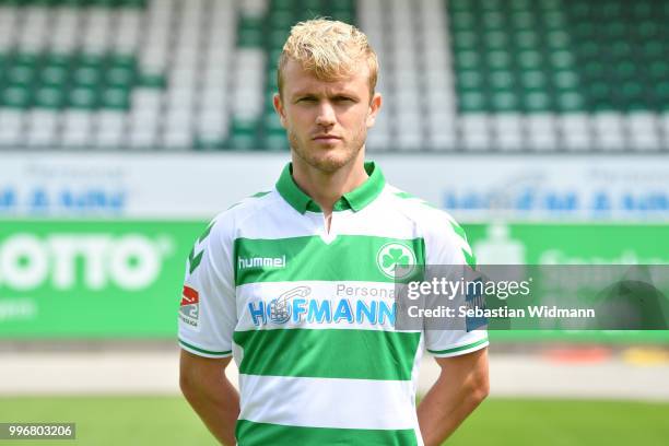 Nik Omladic of SpVgg Greuther Fuerth poses during the team presentation at Sportpark Ronhof Thomas Sommer on July 11, 2018 in Fuerth, Germany.