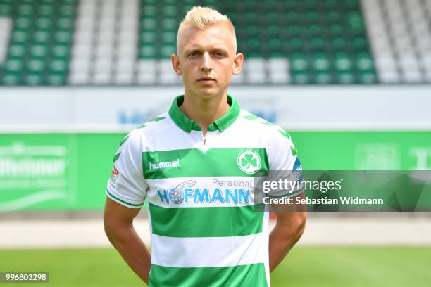 Benedikt Kirsch of SpVgg Greuther Fuerth poses during the team presentation at Sportpark Ronhof Thomas Sommer on July 11, 2018 in Fuerth, Germany.