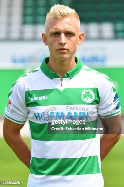 Benedikt Kirsch of SpVgg Greuther Fuerth poses during the team presentation at Sportpark Ronhof Thomas Sommer on July 11, 2018 in Fuerth, Germany.
