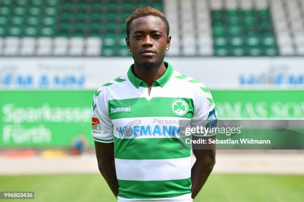 David Atanga of SpVgg Greuther Fuerth poses during the team presentation at Sportpark Ronhof Thomas Sommer on July 11, 2018 in Fuerth, Germany.
