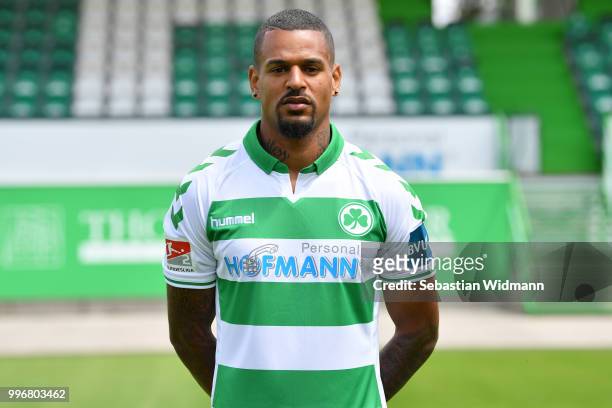 Daniel Keita-Ruel of SpVgg Greuther Fuerth poses during the team presentation at Sportpark Ronhof Thomas Sommer on July 11, 2018 in Fuerth, Germany.