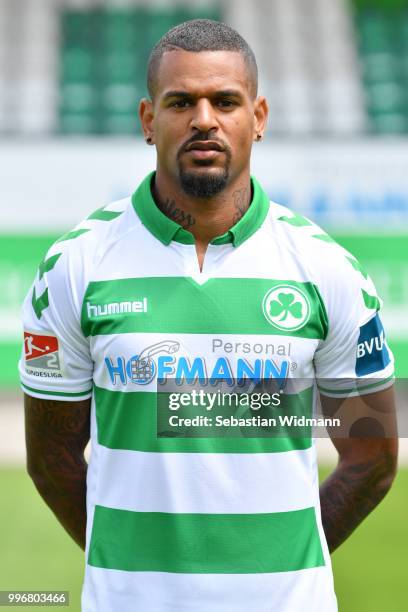 Daniel Keita-Ruel of SpVgg Greuther Fuerth poses during the team presentation at Sportpark Ronhof Thomas Sommer on July 11, 2018 in Fuerth, Germany.