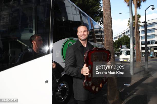 Blues captain Boyd Cordner arrives at a New South Wales Blues public reception after winning the 2018 State of Origin series at The Star on July 12,...