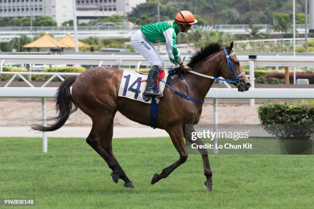 Jockey Karis Teetan riding Navel Orange wins Race 2 Harlech Handicap at Sha Tin racecourse on April 7 , 2015 in Hong Kong.