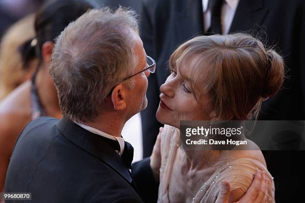Thierry Fremaux and Isabelle Hupert attend "Biutiful" Premiere at the Palais des Festivals during the 63rd Annual Cannes Film Festival on May 17,...