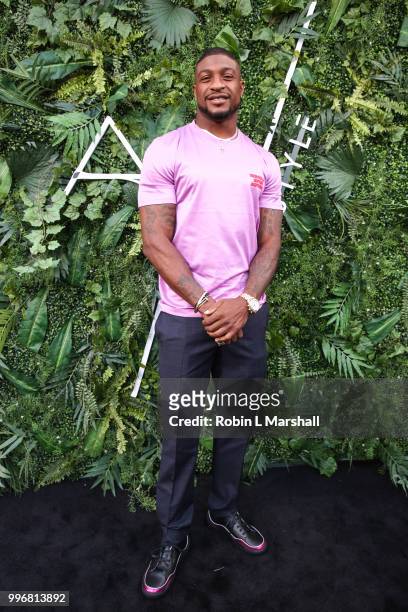 Player Dashon Goldson attends Ashley North's Launch of "AN STYLE" Candles at IceLink Boutique and Rooftop Lounge on July 11, 2018 in West Hollywood,...