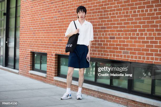 Chinese model Hao Liu during New York Fashion Week Mens Spring/Summer 2019 on July 11, 2018 in New York City.