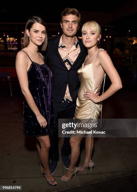 Actors Maia Mitchell, Alex Roe, and Maika Monroe attend the after party for the Los Angeles Special Screening of "Hot Summer Nights" on July 11, 2018...