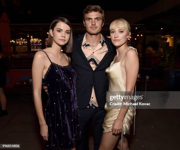 Actors Maia Mitchell, Alex Roe, and Maika Monroe attend the after party for the Los Angeles Special Screening of "Hot Summer Nights" on July 11, 2018...