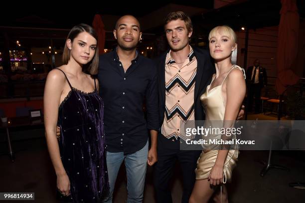 Maia Mitchell, Elijah Bynum, Alex Roe, and Maika Monroe attend the after party for the Los Angeles Special Screening of "Hot Summer Nights" on July...