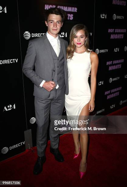 Actor Dylan Summerall and actress Brec Bassinger attend the Screening of A24's "Hot Summer Nights" at the Pacific Theatres at The Grove on July 11,...