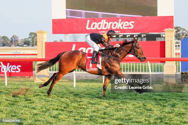 Rox The Castle ridden by Luke Nolen wins the Gippsland Funeral Services BM64 Handicap at Sale Racecourse on July 12, 2018 in Sale, Australia.