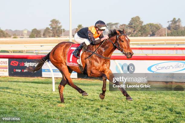 Rox The Castle ridden by Luke Nolen wins the Gippsland Funeral Services BM64 Handicap at Sale Racecourse on July 12, 2018 in Sale, Australia.