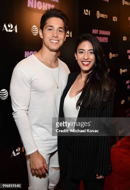 Actors Brandon Larracuente and Jazmin Garcia attend the Los Angeles Special Screening of "Hot Summer Nights" on July 11, 2018 in Los Angeles,...