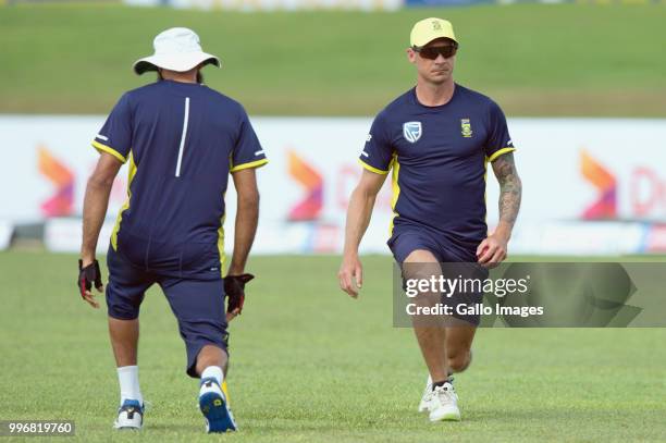 South African fast bowler Dale Steyn warming-up before the starts of day 1 of the 1st Test match between Sri Lanka and South Africa at Galle...