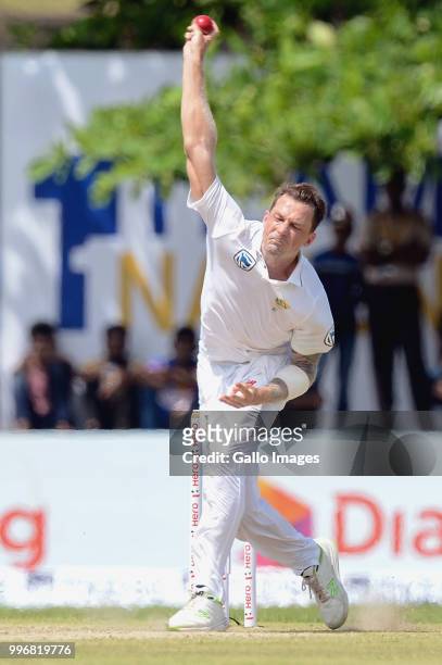 Dale Steyn fast bowler of South Africa delivers the ball during day 1 of the 1st Test match between Sri Lanka and South Africa at Galle International...