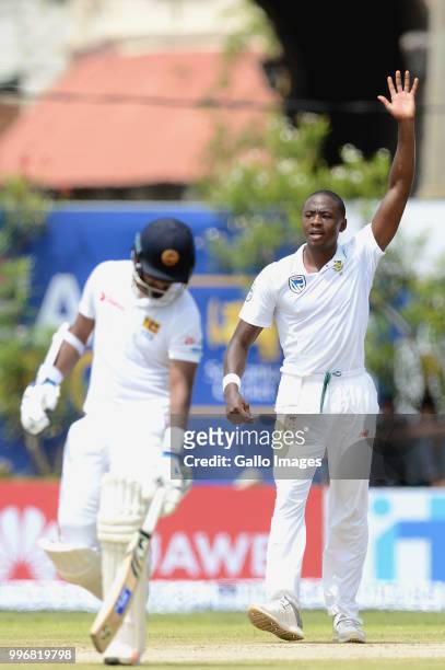Kagiso Rabada South African fast bowler appeals Leg Before Wicket decision against Sri Lankan batsman Danushka Gunathilka during day 1 of the 1st...