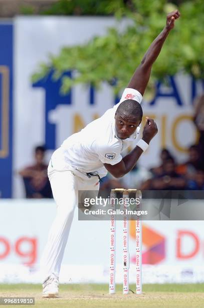 South Africa cricketer Kagiso Rabada delivers the ball during day 1 of the 1st Test match between Sri Lanka and South Africa at Galle International...