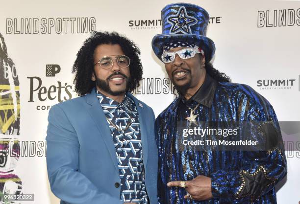 Daveed Diggs and Bootsy Collins attend the premiere of Summit Entertainment's "Blindspotting" at The Grand Lake Theater on July 11, 2018 in Oakland,...