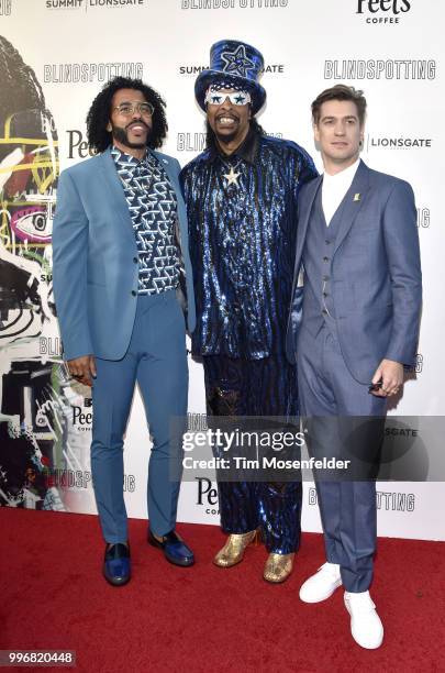 Daveed Diggs, Bootsy Collins, and Rafael Casal attend the premiere of Summit Entertainment's "Blindspotting" at The Grand Lake Theater on July 11,...