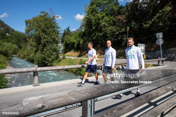 Nick Viergever of PSV, Jorrit Hendrix of PSV, Jeroen Zoet of PSV during the PSV training on July 11, 2018 in Bagnes Switzerland