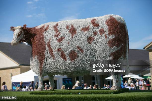 Giant cow sculpture seen during the Great Yorkshire Show 2018 on day one. The Great Yorkshire Show is the biggest 3 days agricultural event in...