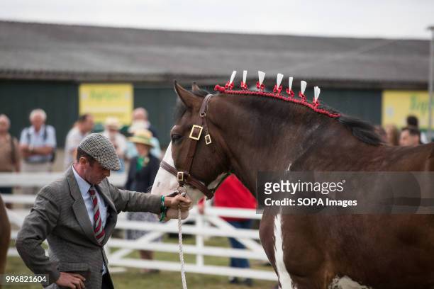 Participant seen with his horse during the Great Yorkshire Show 2018 on day one. The Great Yorkshire Show is the biggest 3 days agricultural event in...