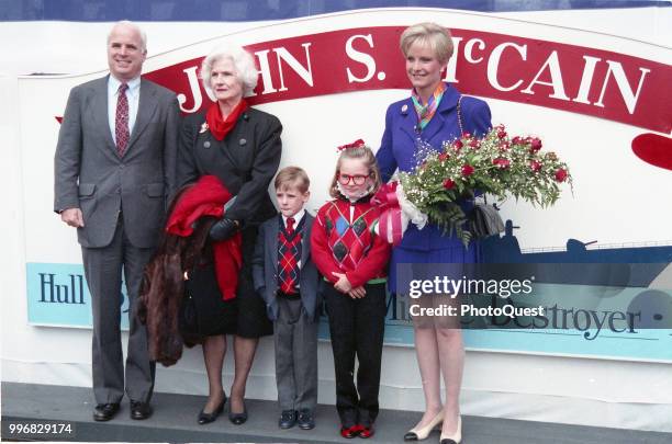 Portrait of members of the McCain family as they attend the christening of USS John S McCain , an Arleigh Burke-class destroyer named after US Navy...
