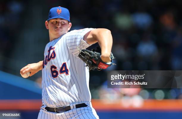 Pitcher Chris Flexen of the New York Mets in action against the Tampa Bay Rays during a game at Citi Field on July 8, 2018 in the Flushing...