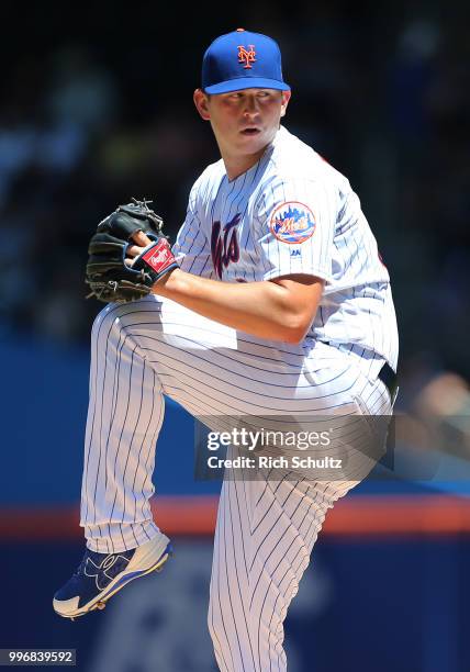 Pitcher Chris Flexen of the New York Mets in action against the Tampa Bay Rays during a game at Citi Field on July 8, 2018 in the Flushing...