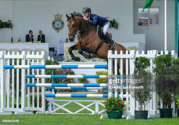 Nigel Coupe competes in the show jumping during the 160th Great Yorkshire Show on July 10, 2018 in Harrogate, England. First held in 1838 the show...