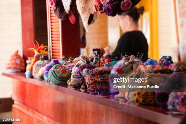 a hand knitted tea cosy - fun northern territory stock pictures, royalty-free photos & images