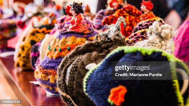 a hand knitted tea cosy - fun northern territory stock pictures, royalty-free photos & images