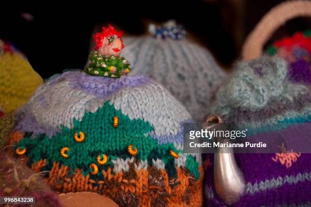 a hand knitted tea cosy - fun northern territory stock pictures, royalty-free photos & images