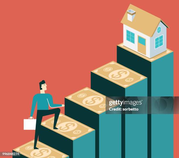 ilustraciones, imágenes clip art, dibujos animados e iconos de stock de subida de precios de la vivienda - empresario - problemas de vivienda