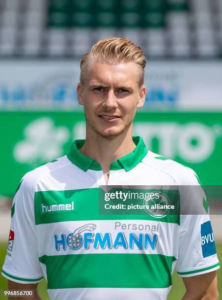 July 2018, Germany, Fuerth: Photo session with SpVgg Greuther Fuerth, season 2018/19. SpVgg Greuther Fuerth player, Maximilian Sauer. Photo: Daniel...