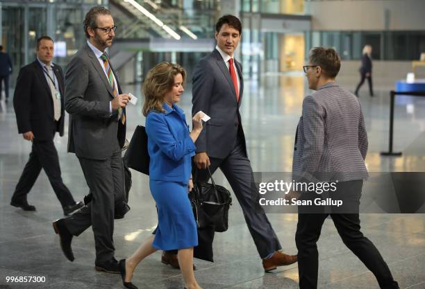 Canadian Prime Minister Justin Trudeau arrives at a working session of NATO leaders and the delegations from Ukraine and Georgia at the 2018 NATO...