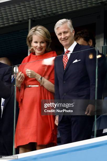 Belgium's Queen Mathilde, Belgium's King Philippe attend the 2018 FIFA World Cup Russia Semi Final match between Belgium and France at Saint...
