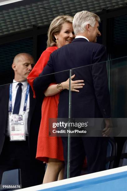 Belgium's Queen Mathilde, Belgium's King Philippe attend the 2018 FIFA World Cup Russia Semi Final match between Belgium and France at Saint...
