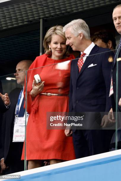 Belgium's Queen Mathilde, Belgium's King Philippe attend the 2018 FIFA World Cup Russia Semi Final match between Belgium and France at Saint...