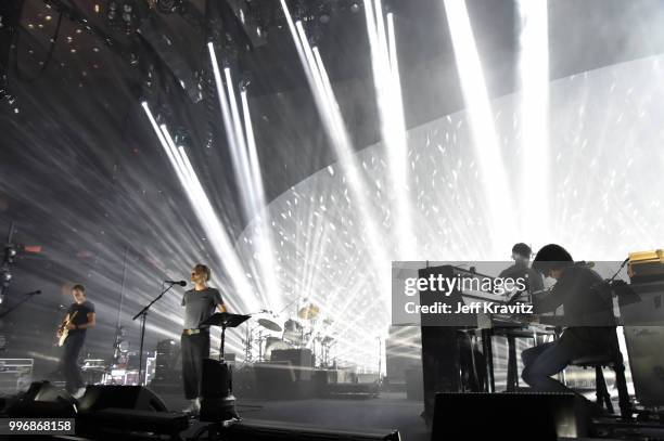 Ed O'Brien, Thom Yorke, Philip Selway,Jonny Greenwood of Radiohead performs at Madison Square Garden on July 11, 2018 in New York City, NY.