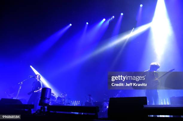 Jonny Greenwood,Thom Yorke of Radiohead performs at Madison Square Garden on July 11, 2018 in New York City, NY.