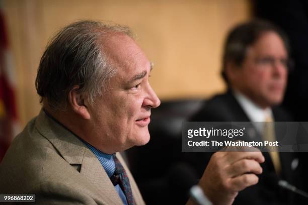 Marc Elrich, answers a question. A debate was held between democratic candidates for County Executive in Montgomery County on October 16, 2017 in...