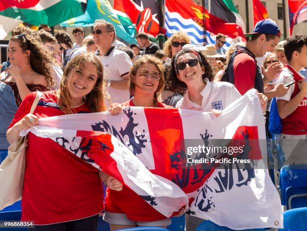 English fans celebrate victory after 2018 FIFA World Cup Russia match between Sweden and England sponsored by Telemundo Deportes at Rockefeller...