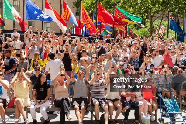 English fans celebrate victory after 2018 FIFA World Cup Russia match between Sweden and England sponsored by Telemundo Deportes at Rockefeller...