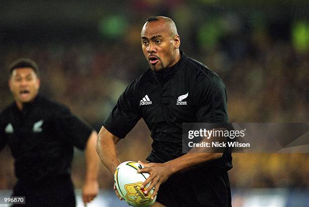 Jonah Lomu for New Zealand in action during the Tri Nations Rugby Test match played between Australia and New Zealand held at Stadium Australia,...