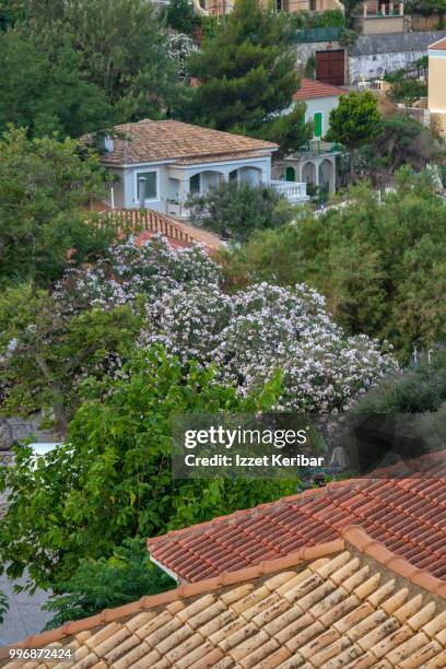 small pretty village ofassos, northern kefalonia, ionian islands, greece. - asos asos stock pictures, royalty-free photos & images