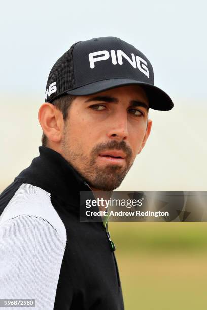 Matthieu Pavon of France looks on, on hole ten during day one of the Aberdeen Standard Investments Scottish Open at Gullane Golf Course on July 12,...