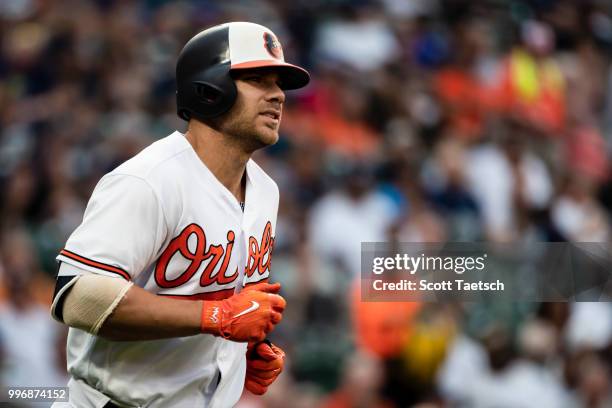 Chris Davis of the Baltimore Orioles is walked against the New York Yankees during the second inning at Oriole Park at Camden Yards on July 11, 2018...