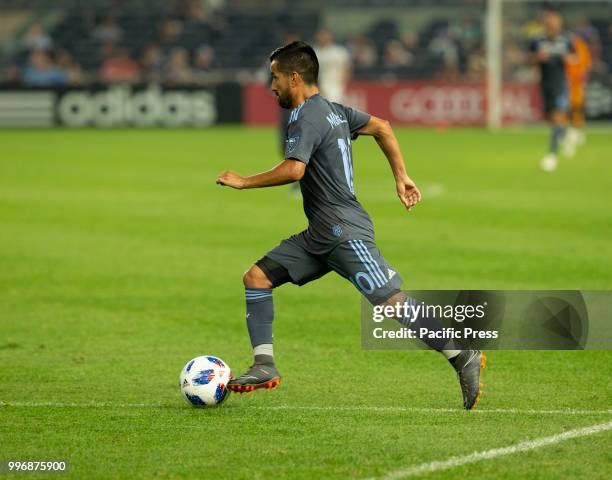 Maximiliano Moralez of NYCFC controls ball during regular MLS game against Montreal Impact on Yankee stadium NYC FC won 3 - 0.